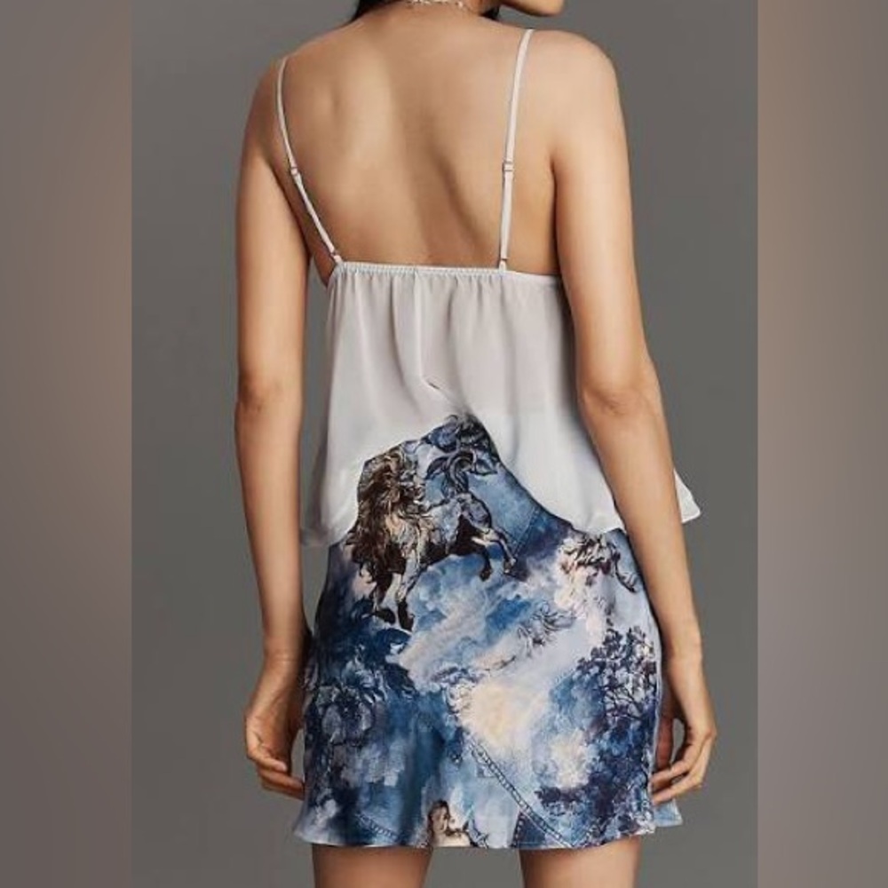 Anthropologie Tilda Mini Slip Skirt Blue Pattern SZ small NWT Floral Feminine - Picture 3 of 5
